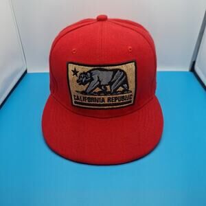 California Republic Red Hat Baseball Cap OSFA Adjustable StrapBack Patch